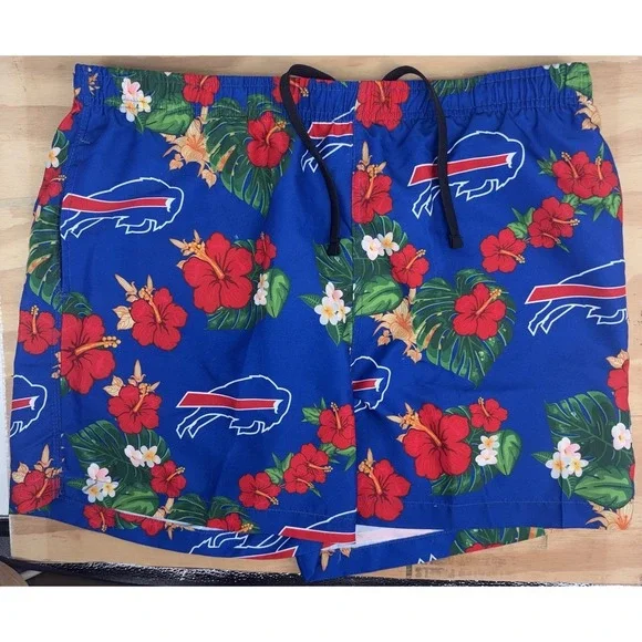 Buffalo Bills NFL Team Men's Swim Trunks Blue Hawaiian Print Lined Pockets XL - Picture 2 of 8